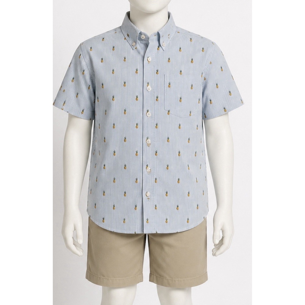 CACTUS MAN Boys Short Sleeve Button Down Shirt Size Large L 10 12 Blue Stripes